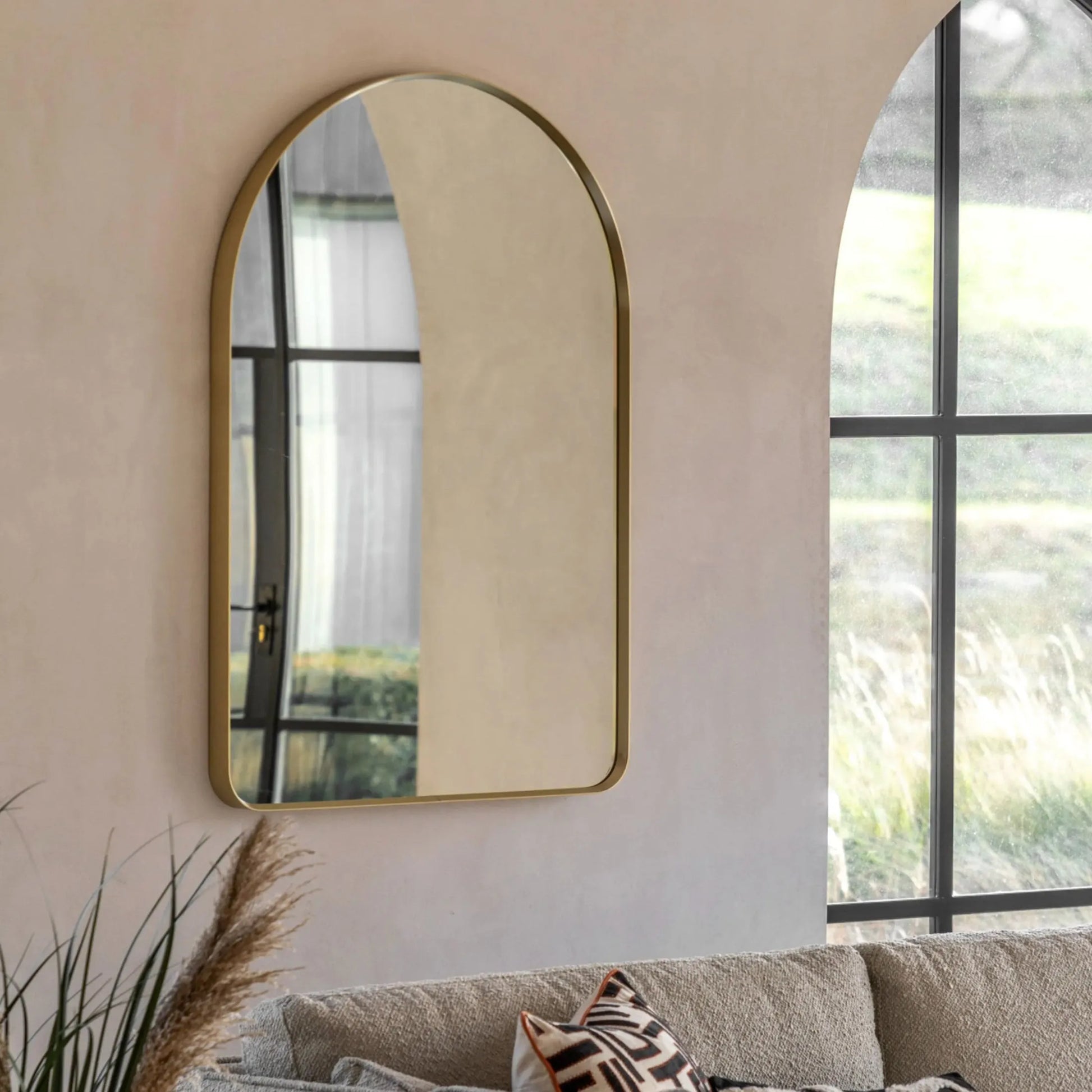 Slim Gold Frame Curved Top Wall Mirror