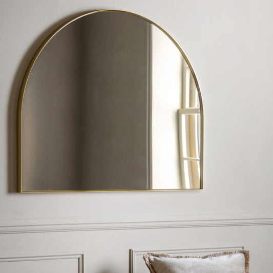 Slim Gold Frame Overmantel Curved Top Mirror