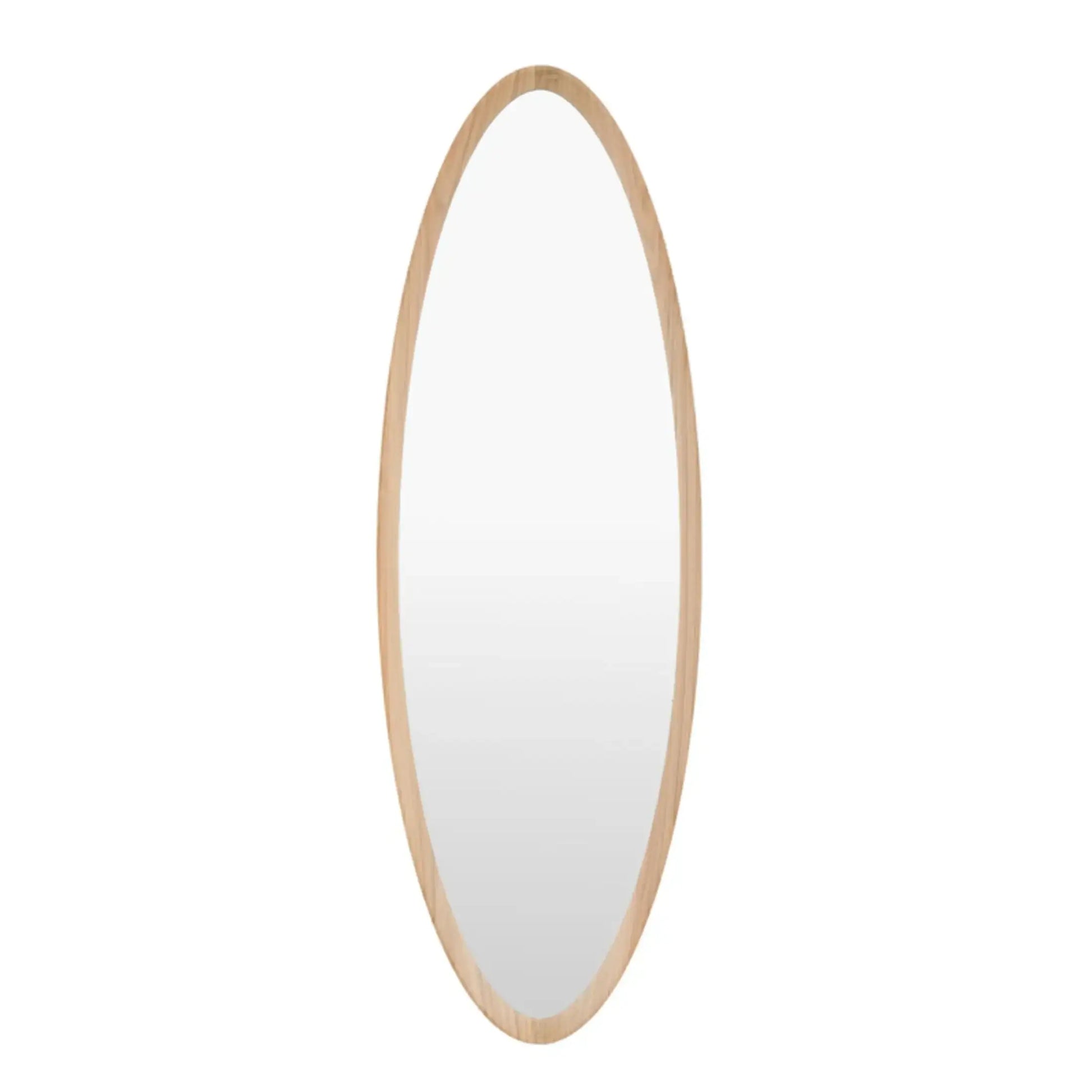 Round mirror with a wooden frame on a white background