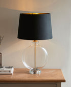 Slim Round Glass & Brass Table Lamp & Shade