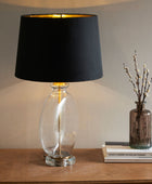 Slim Round Glass & Brass Table Lamp & Shade 1