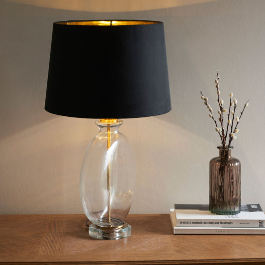 Slim Round Glass & Brass Table Lamp & Shade 1