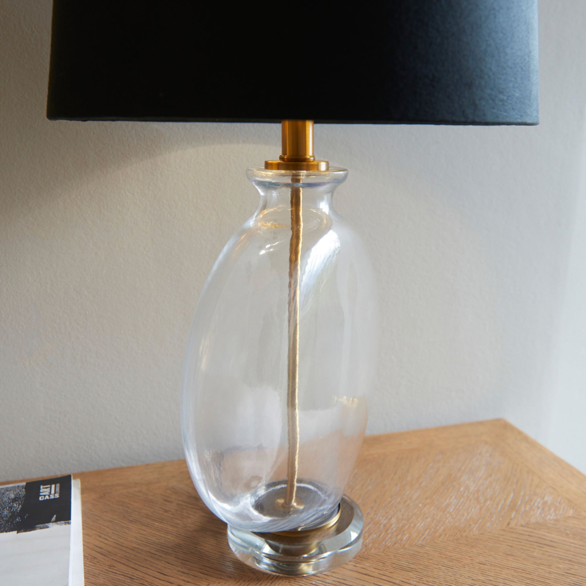 Slim Round Glass & Brass Table Lamp & Shade 4