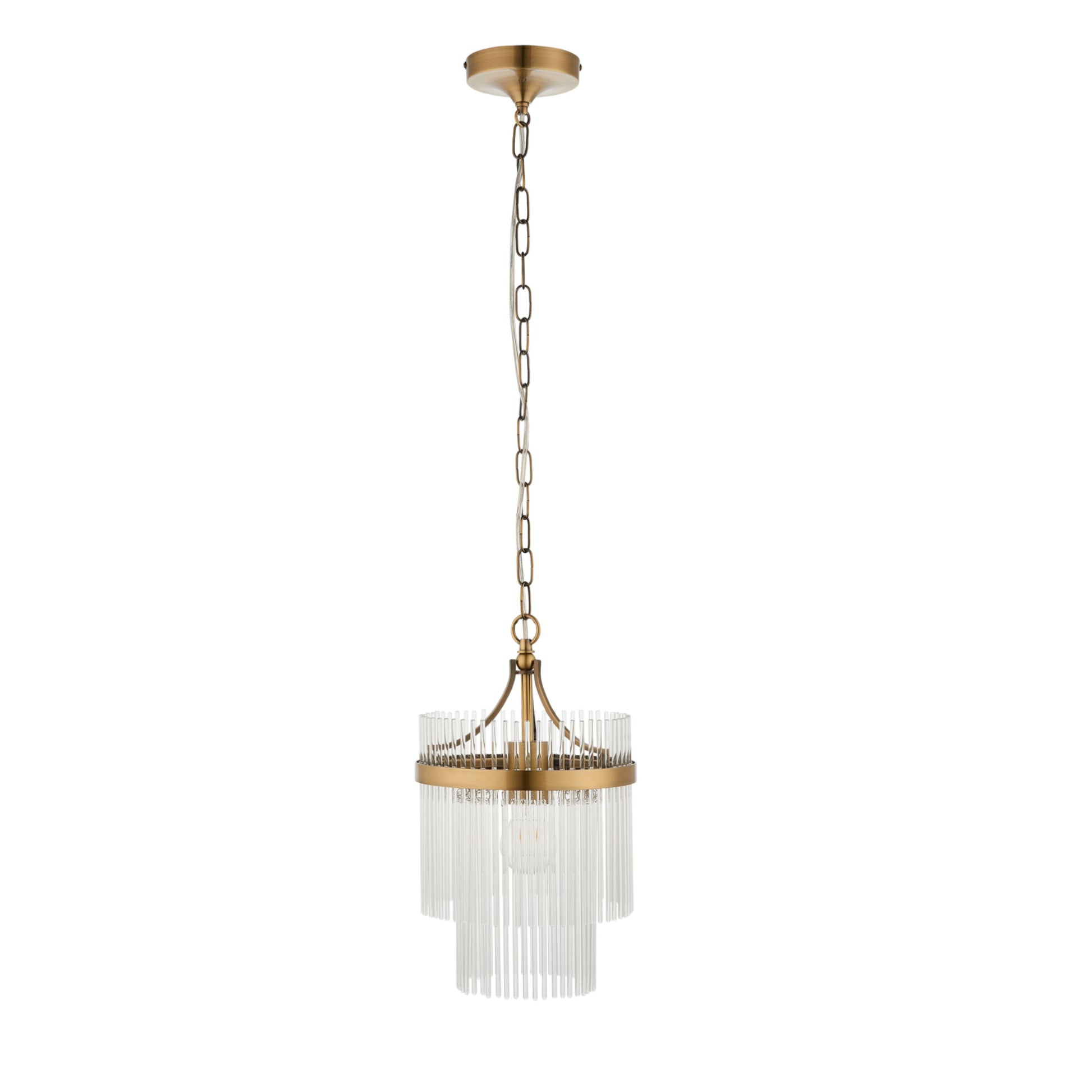 Small Antique Brass & Glass Rod Pendant Light 1