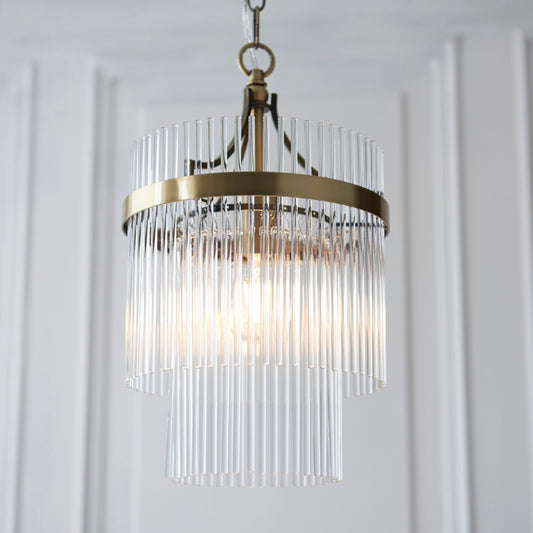 Small Antique Brass & Glass Rod Pendant Light 2