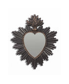 Decorative mirror with heart shape and sunburst frame on a white background