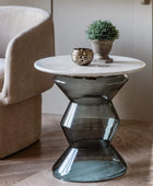 Smoked Glass & Marble Topped Side Table - The Farthing