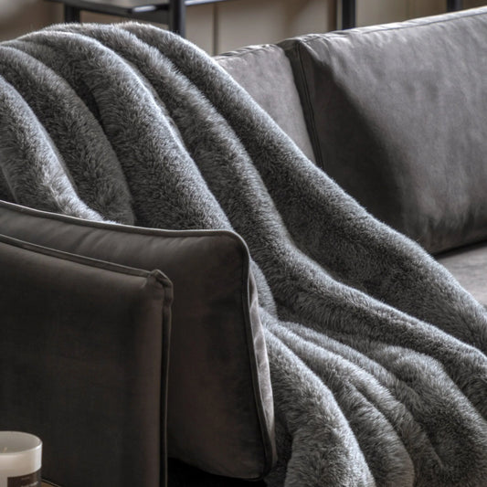 Smoked Grey Faux Fur Throw 4