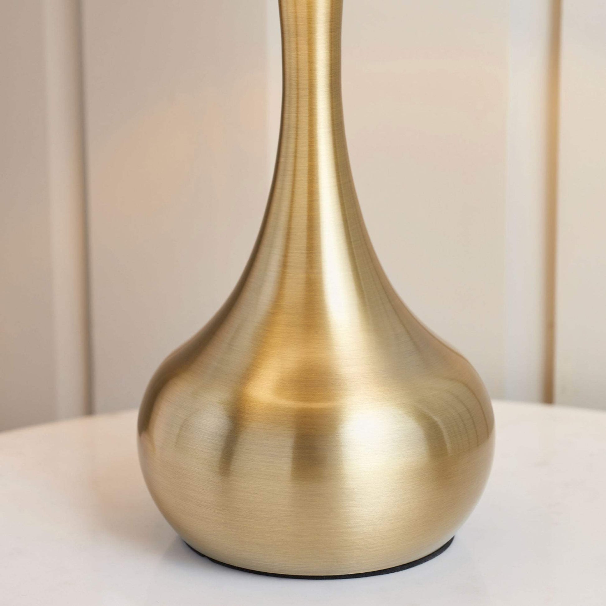 Soft Brass Metal Table Lamp & Taupe Shade - The Farthing