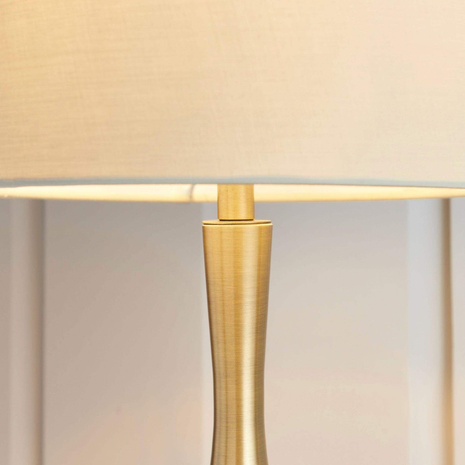 Soft Brass Metal Table Lamp & Taupe Shade - The Farthing