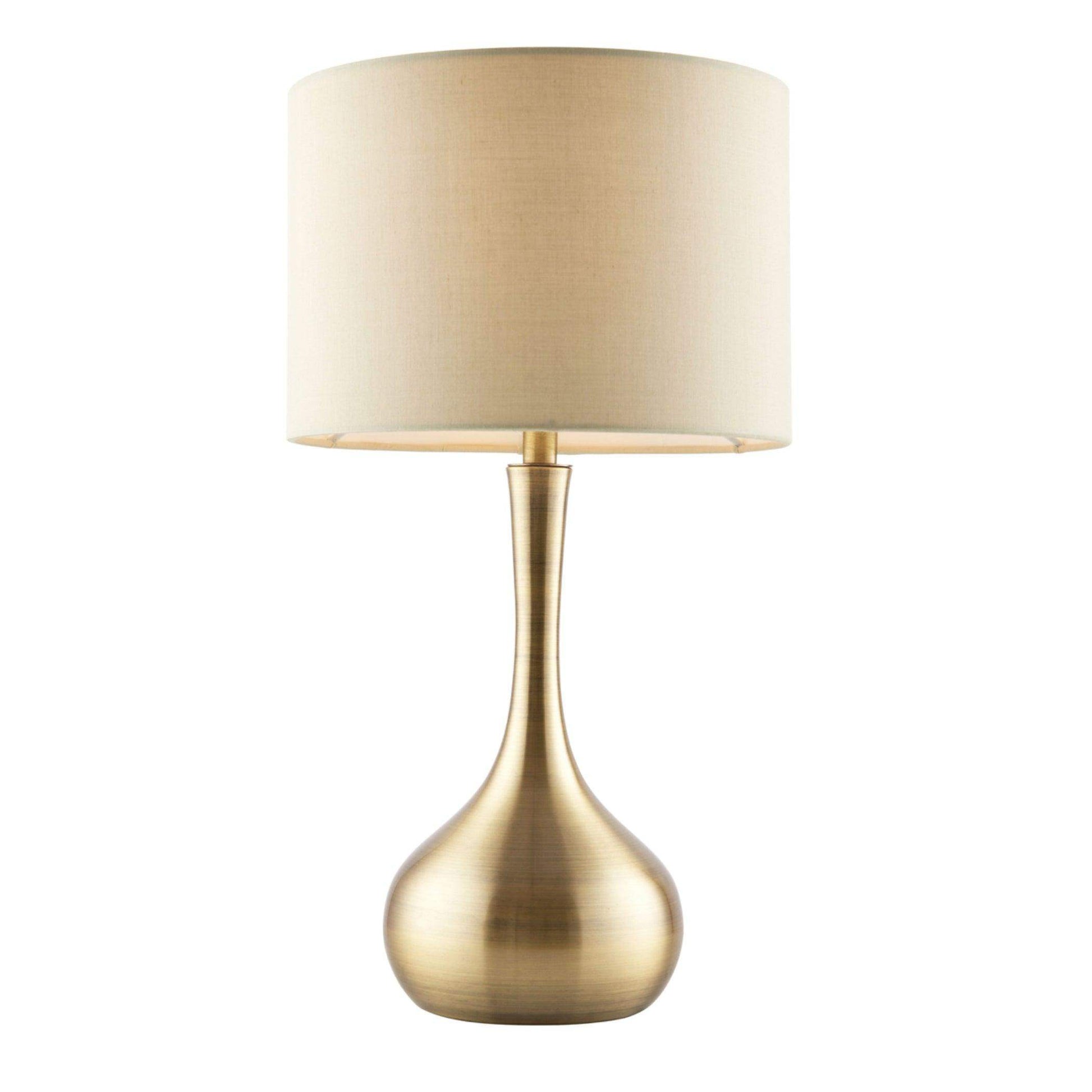 Soft Brass Metal Table Lamp & Taupe Shade - The Farthing