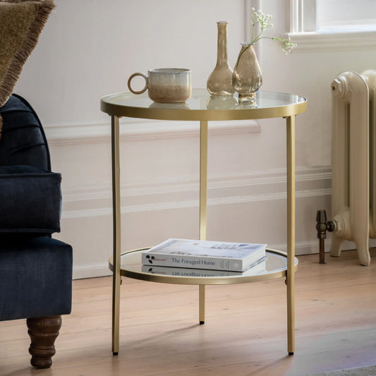 Soft Gold Glass and Mirror Display Side Table FARTHING 3