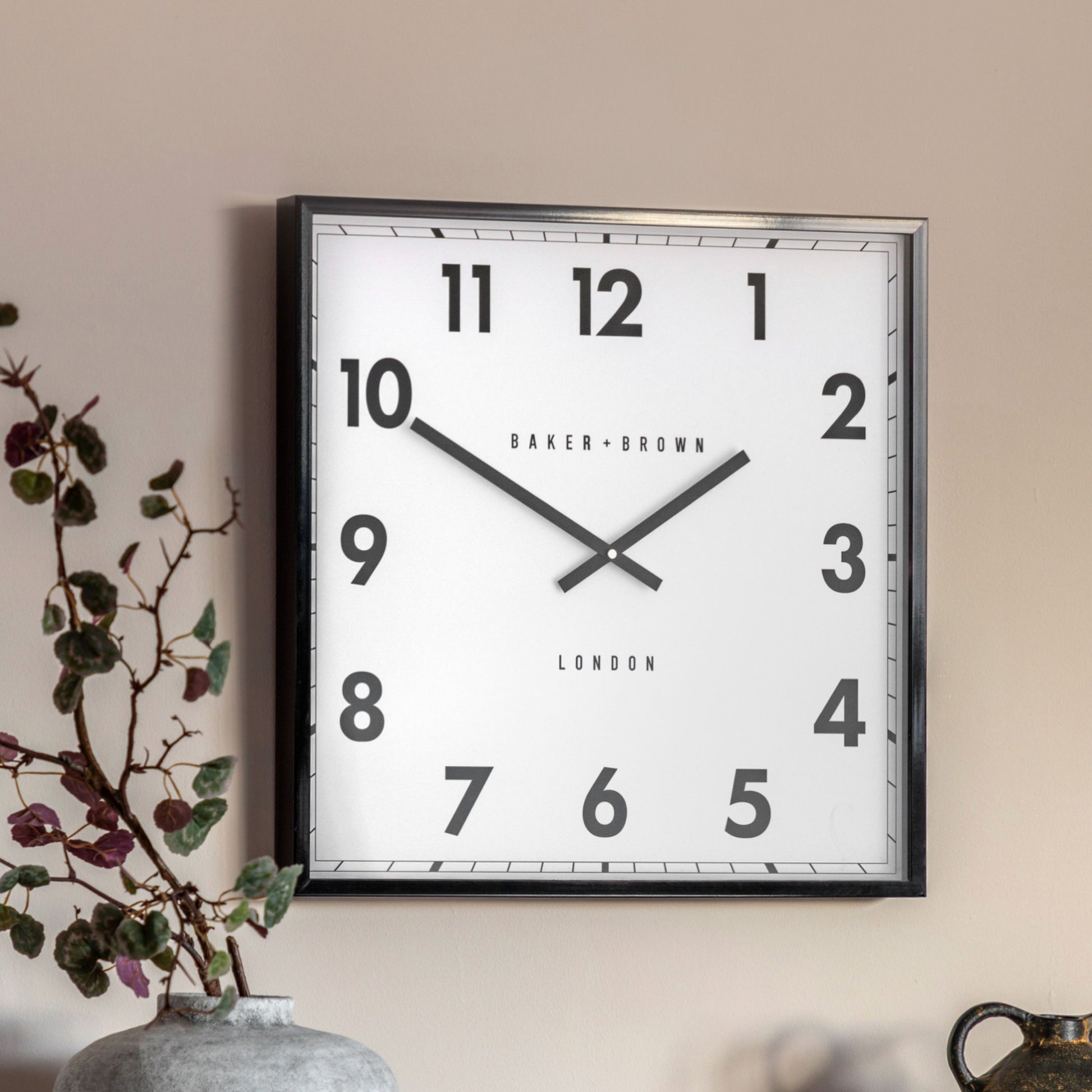 Square Black Frame Sleek Wall Clock 6