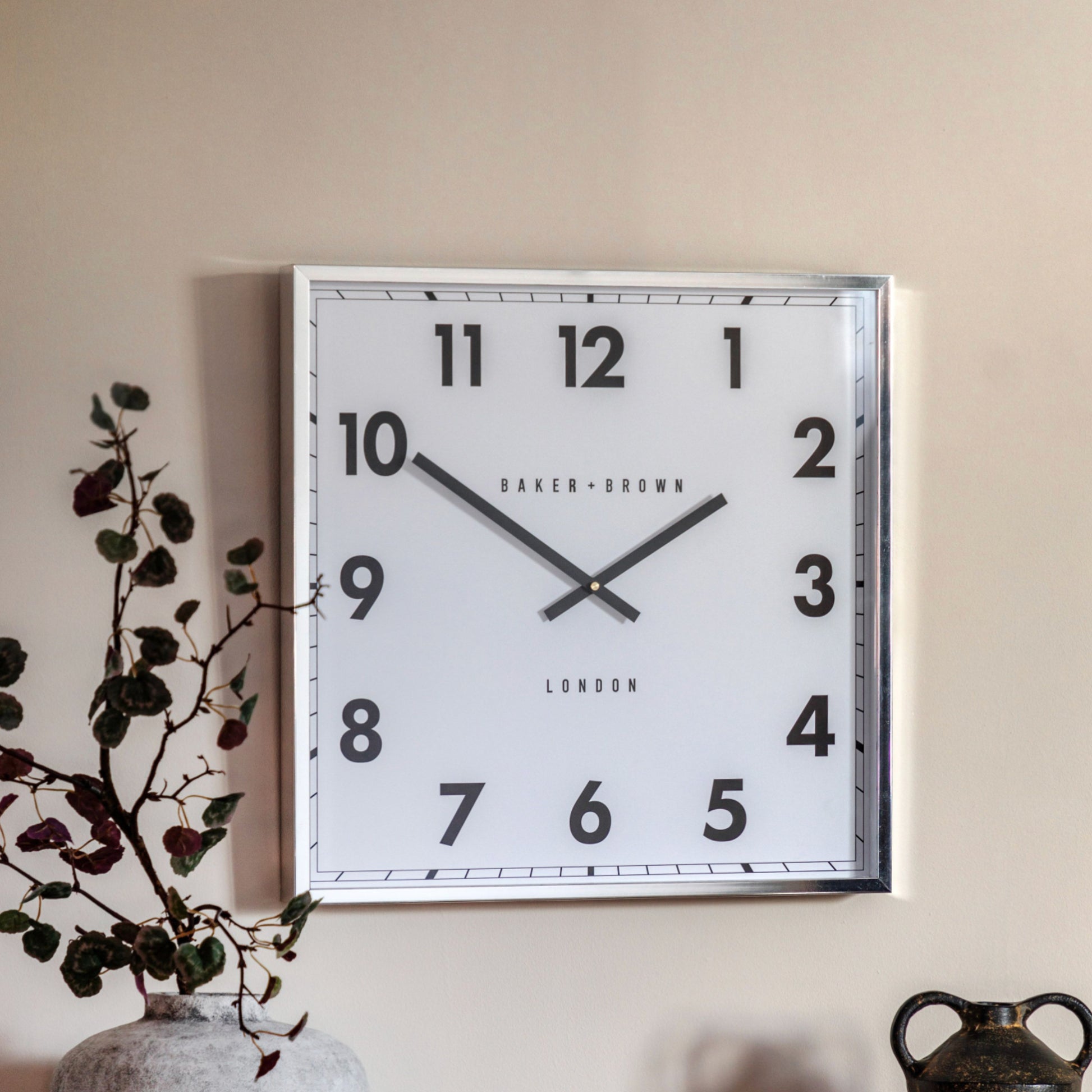 Square Chrome Frame Sleek Wall Clock 5