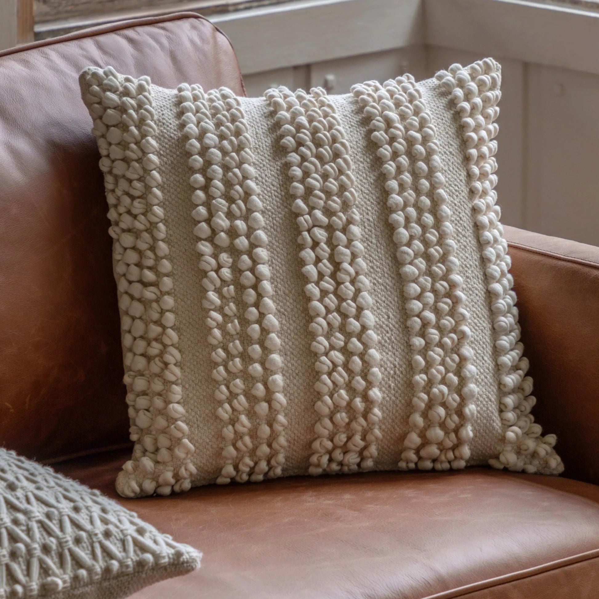 Square Cream Textured Woven Cushion 5