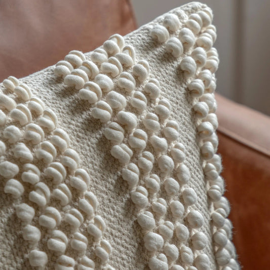 Square Cream Textured Woven Cushion