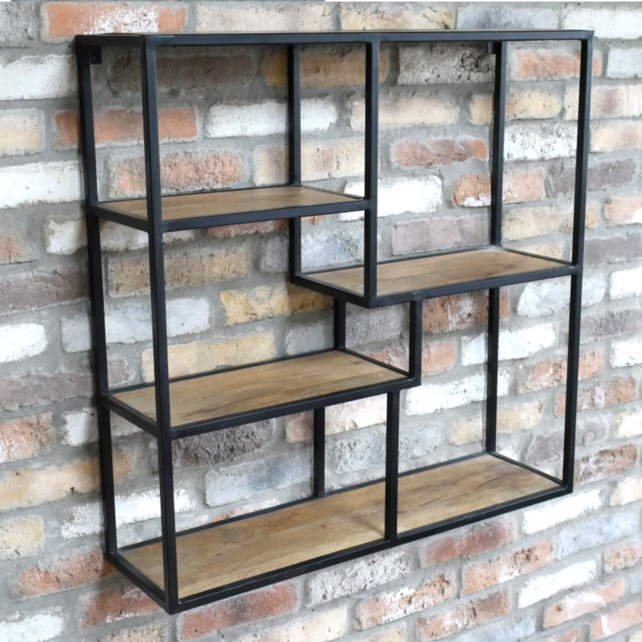 Square Metal and Wood Industrial Wall Shelf Unit 1