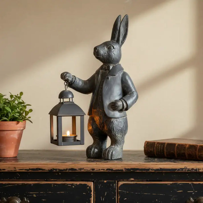 Standing Rabbit holding Tea Light Lantern | MR DARCY RABBIT LANTERN
