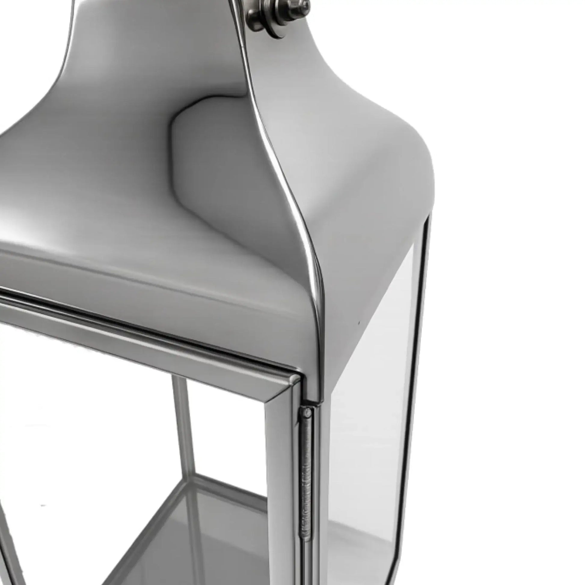 Silver lantern with glass panels on a white background