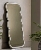 Tall Aged White Wavy Edge Leaner Mirror