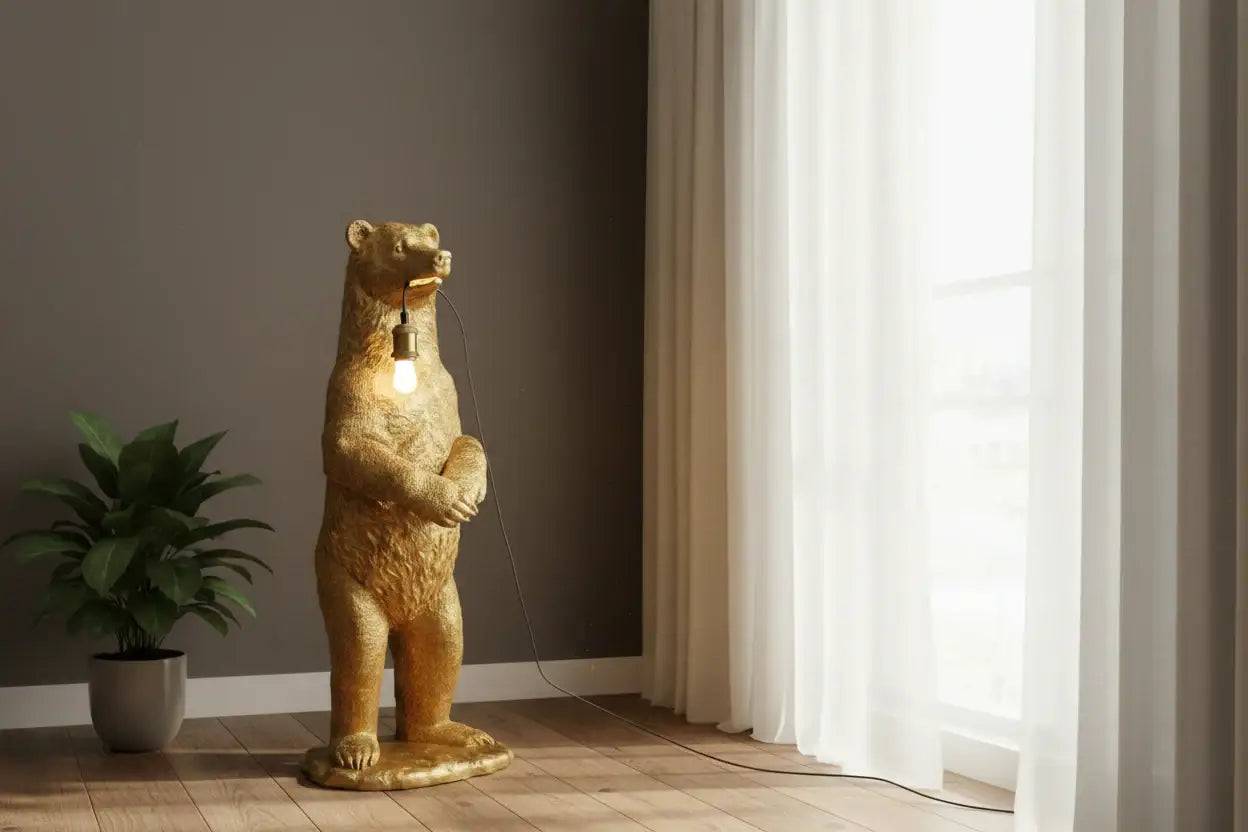 Tall Antique Gold Standing Bear Lamp
