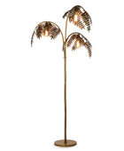 Decorative floor lamp with leaf-like design on a white background