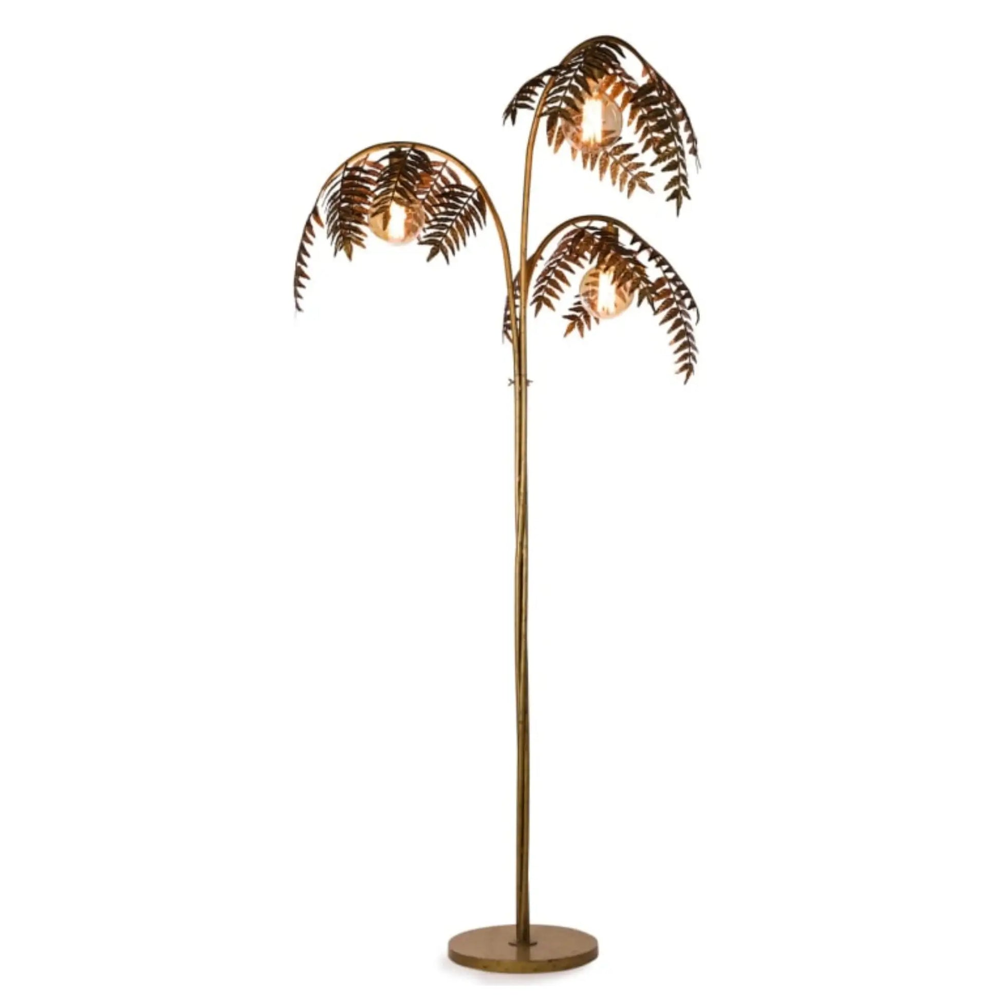 Decorative floor lamp with leaf-like design on a white background