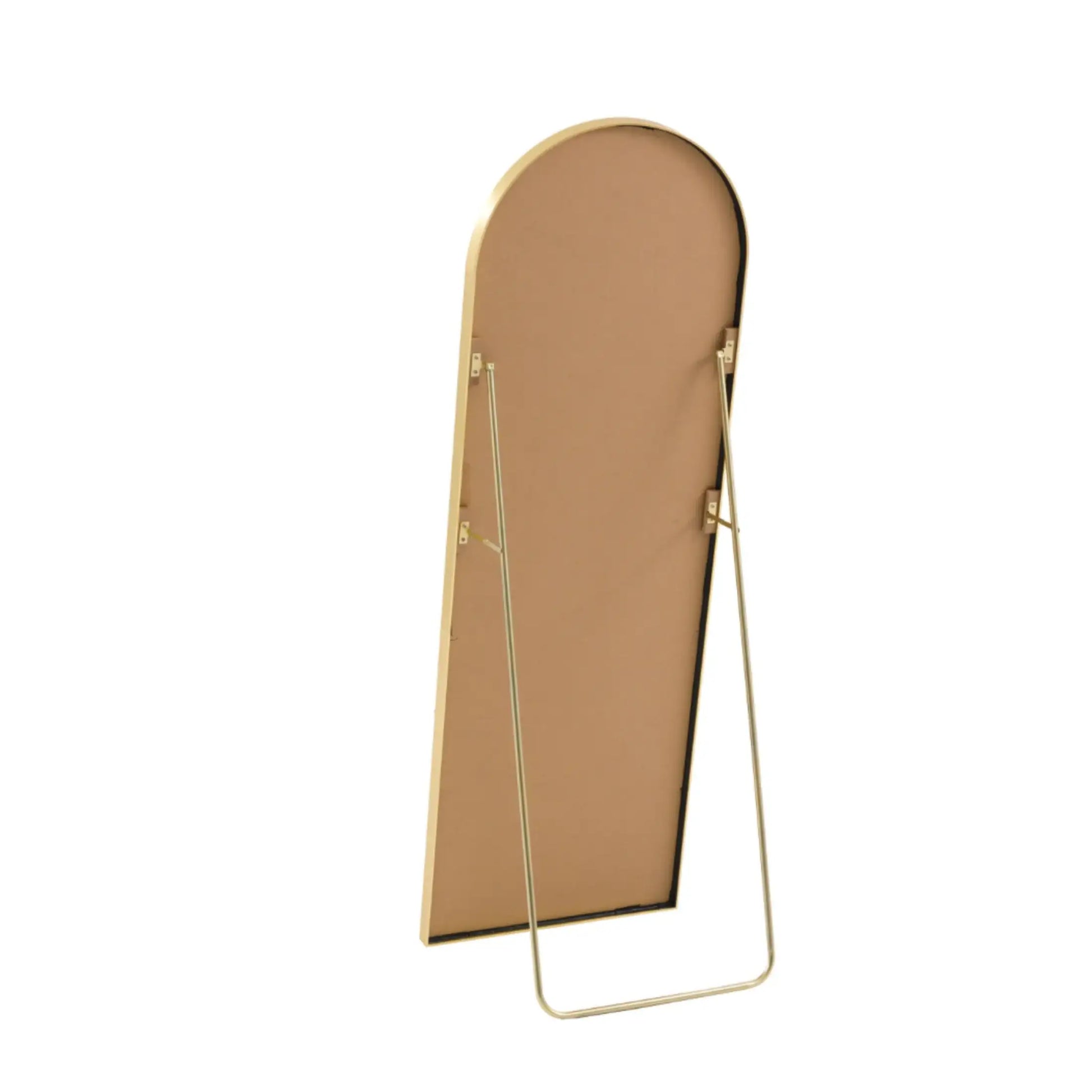 Beige garment bag with gold frame on a white background