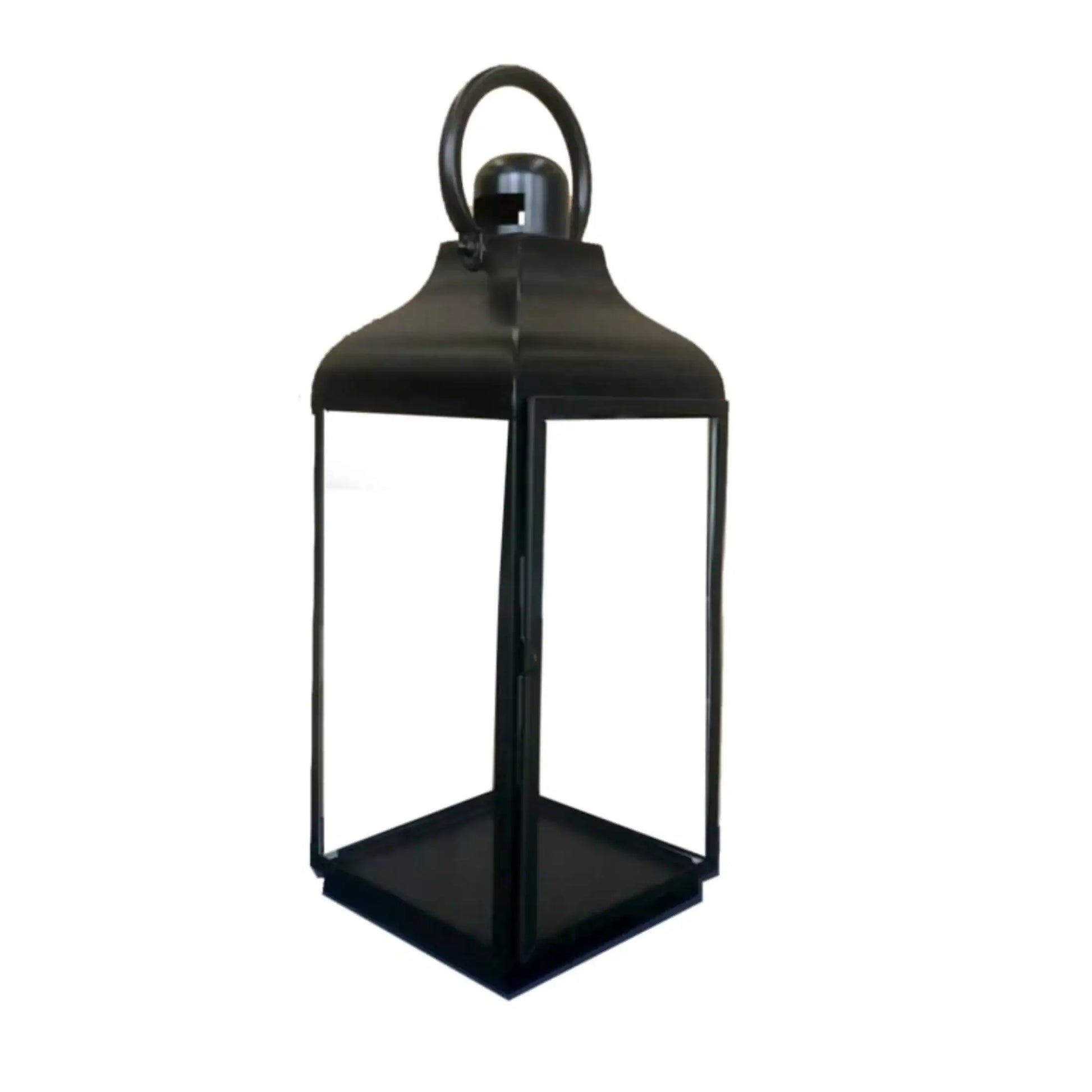 Black metal lantern on a white background