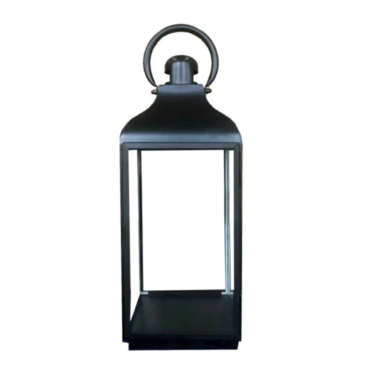 Black metal lantern on a white background