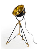 Vintage-style floor lamp with gold and black design on a white background