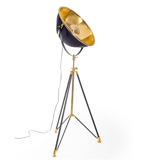 Tall Black & Brass Tripod Searchlight Floor Lamp 1