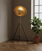 Tall Black & Brass Tripod Searchlight Floor Lamp