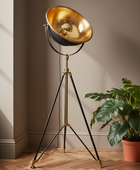 Tall Black & Brass Tripod Searchlight Floor Lamp 44
