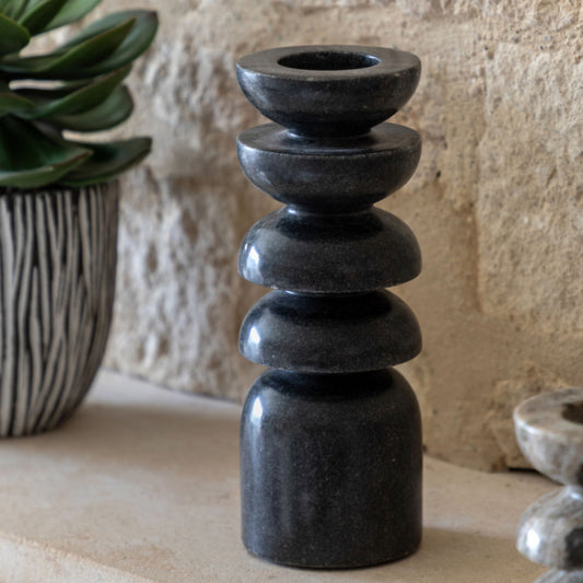 Tall Dark Marble Tea Light Holder 1