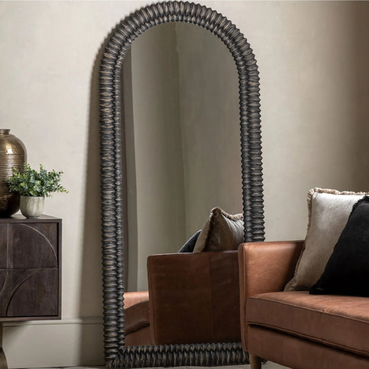 Tall Distressed Black Wash Ribbed Leaner Mirror 2