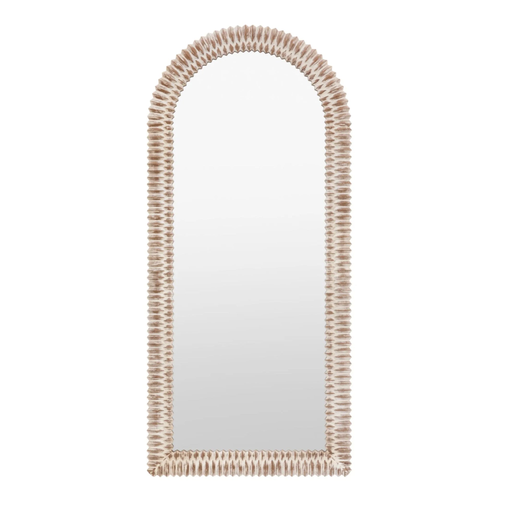 Tall Distressed White Wash Ribbed Leaner Mirror