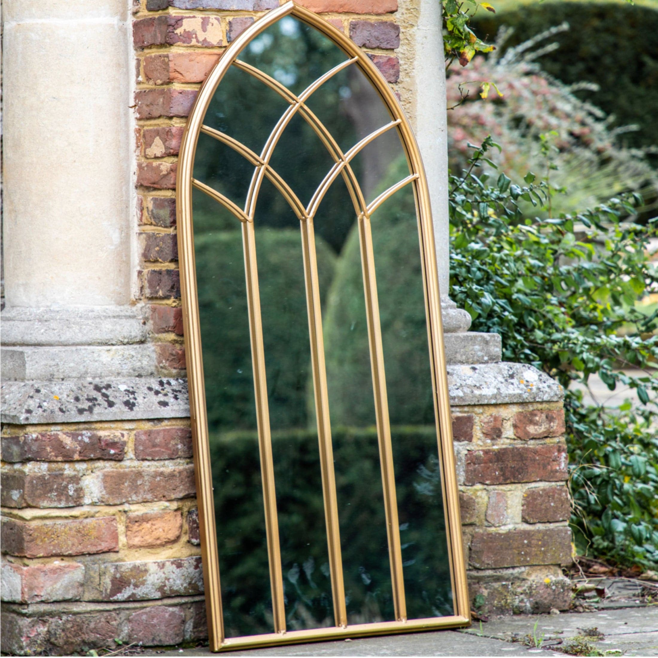 Tall Gold Arched Outdoor Garden Wall Mirror 4