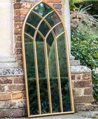 Tall Gold Arched Outdoor Garden Wall Mirror - The Farthing