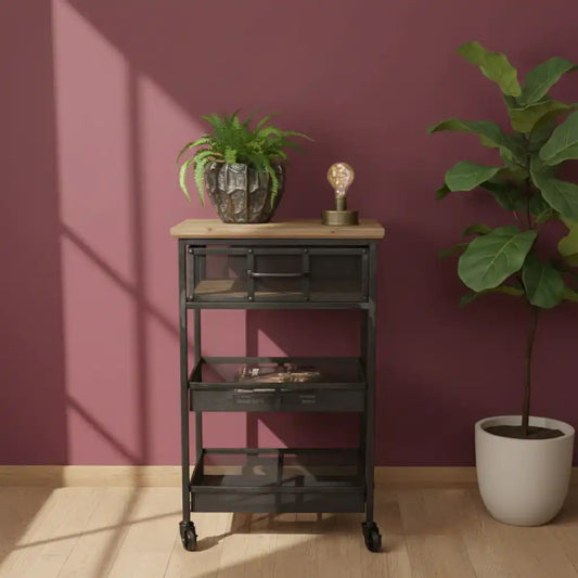 Tall Mesh Drawer Industrial Inspired Side Table