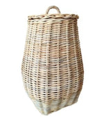 Tall Natural Rattan Belly Basket with Lid
