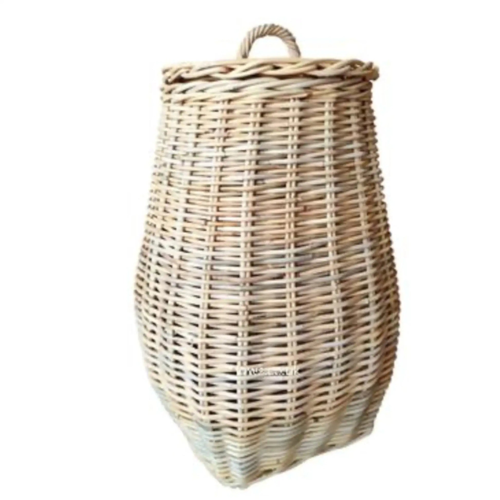 Tall Natural Rattan Belly Basket with Lid