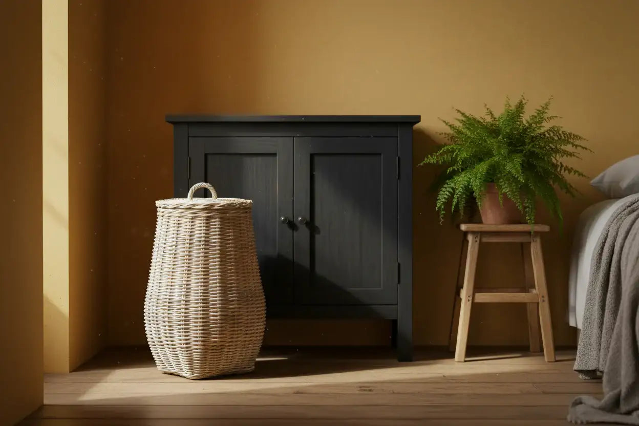 Tall Natural Rattan Belly Basket with Lid