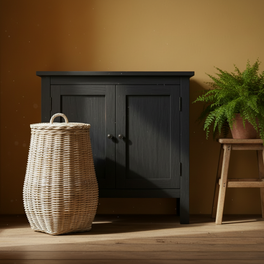 Tall Natural Rattan Belly Basket with Lid