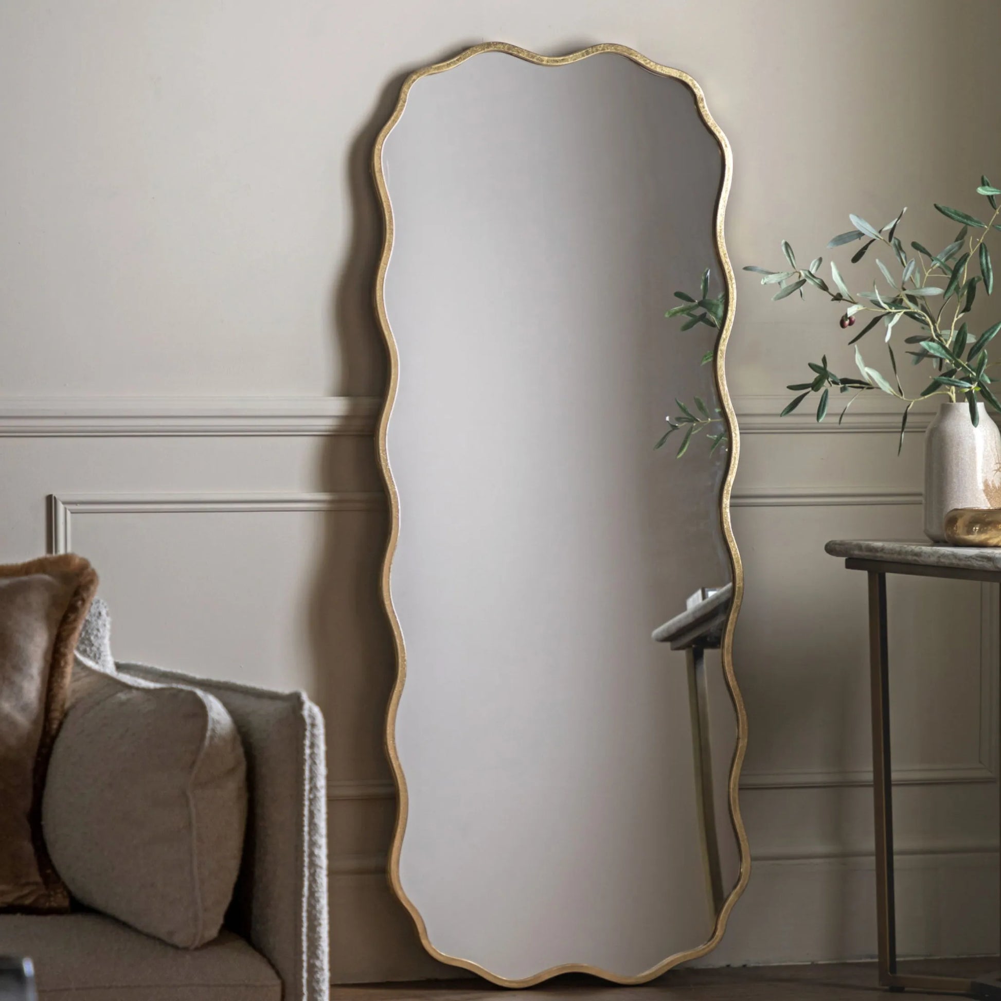 Tall Rustic Gold Wavy Edge Leaner Mirror 6