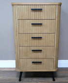 Tall Slatted Wood 5 Drawer Cabinet