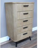 Tall Slatted Wood 5 Drawer Cabinet
