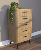 Tall Slatted Wood 5 Drawer Cabinet