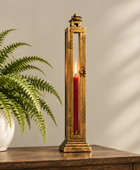 Tall Slim Antique Brass Candle Lantern