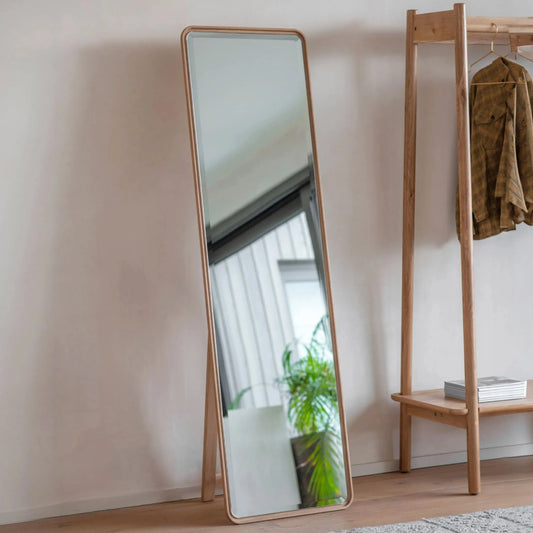 Tall Solid Oak Frame Cheval Mirror 44